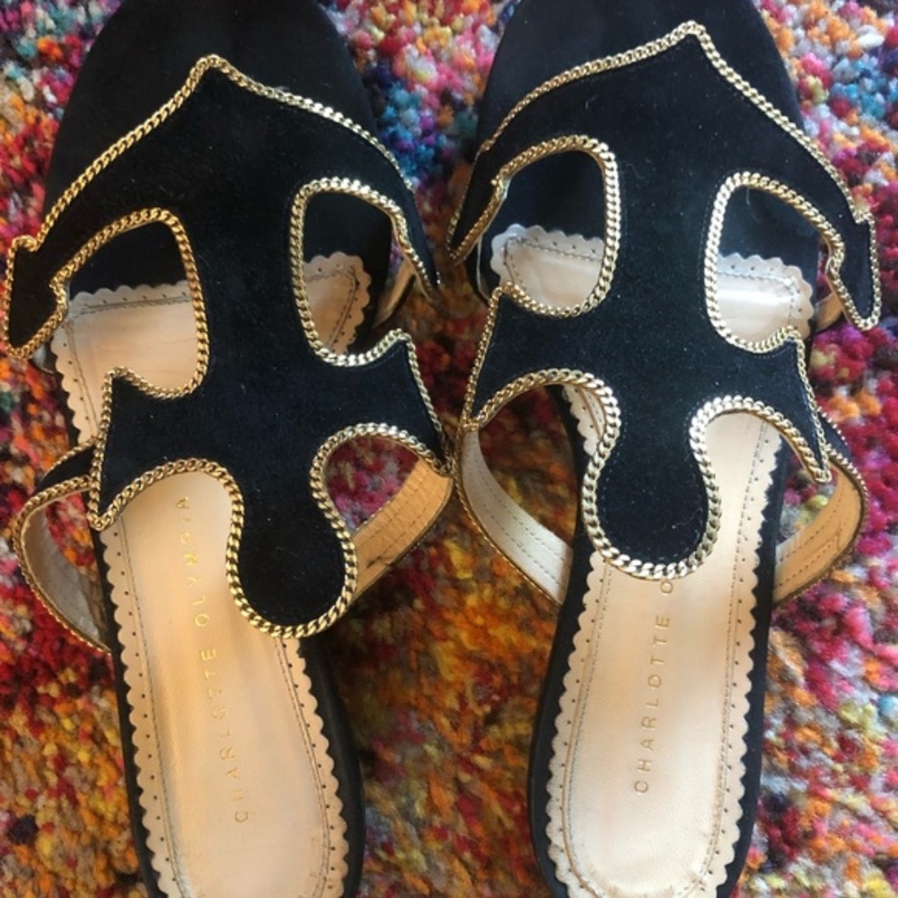 Charlotte Olympia rare anchor cutout suede embroidered whimsical flat sandals - Picture 6 of 7